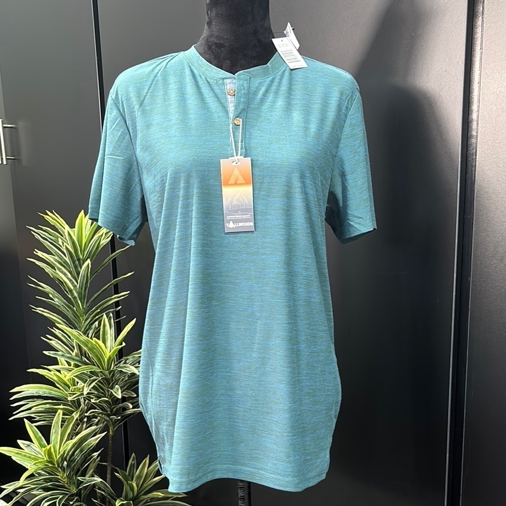 Tallwoods Quick Dry,soft touch,stretch,moisture wicking crewneck 2 button front